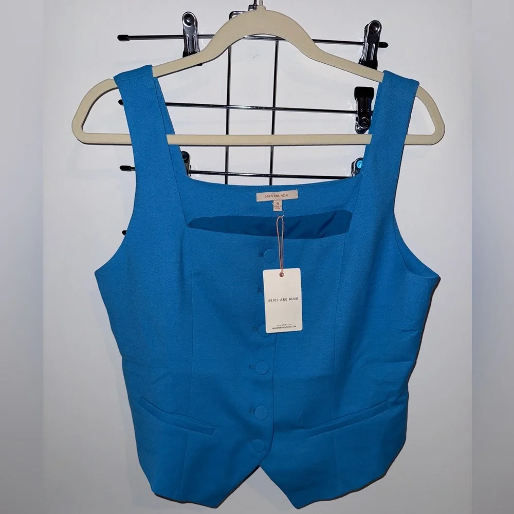 Skies Are Blue Women’s Vibrant Blue Button-Front Vest - Picture 2 of 5